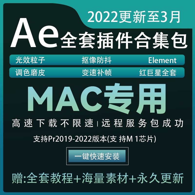 2022Ae全套插件Particular粒子M1调色mac红巨星Element/Saber/E3D Mac版本M1